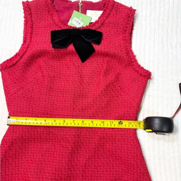 Kate Spade New York Red with Black Bow Sleeveless Fit and Flare Ruffle Tweed - Picture 8 of 11